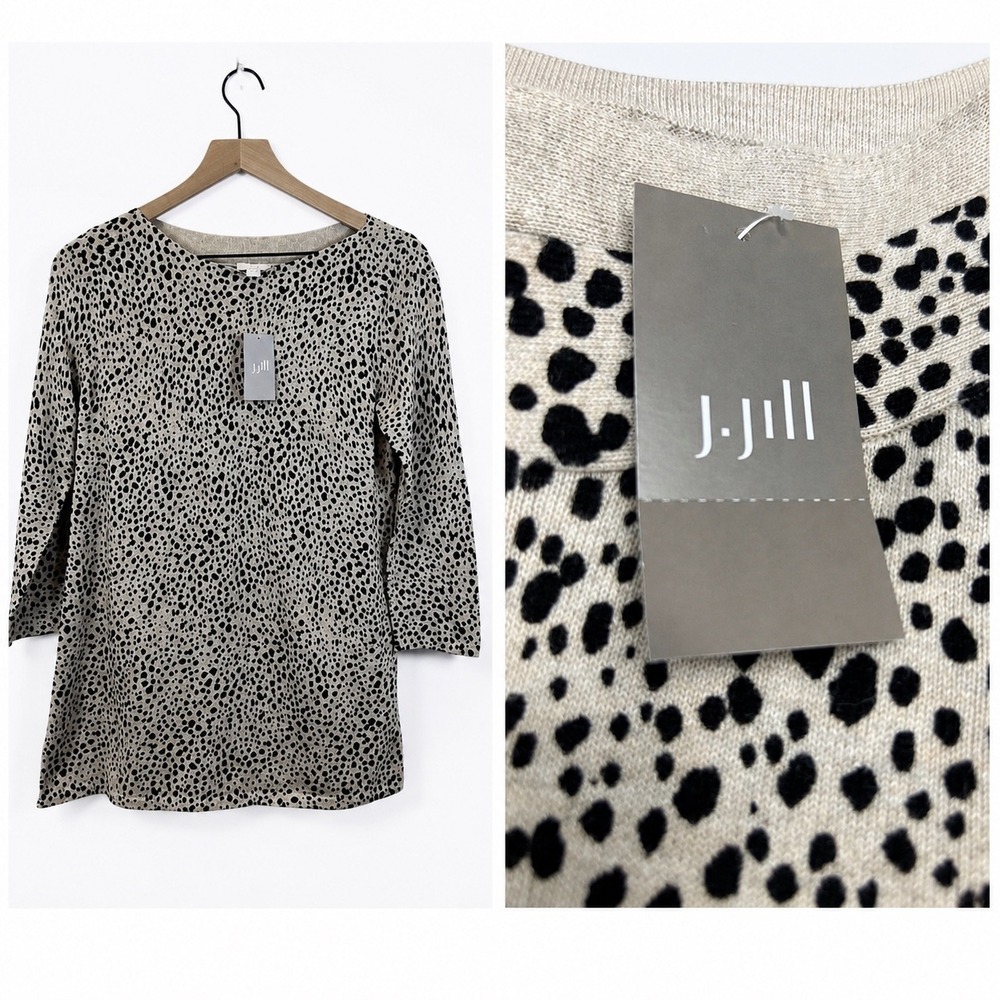 J.Jill Animal Print Sweater Cotton Blend Lightweight Tan Tunic Top NWT Sz XS